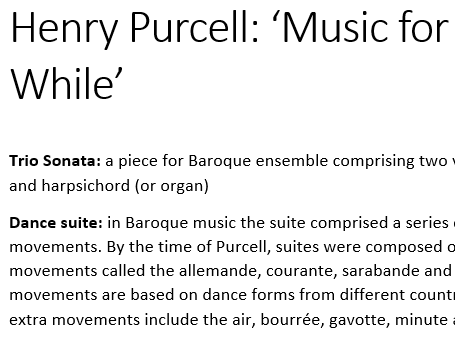 Edexcel GCSE Music: Purcell Music for a While Key words and definitions test
