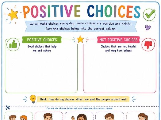 Positive Choices Sorting Activity | KS2 PSHE Worksheet | Behaviour and Decision Making