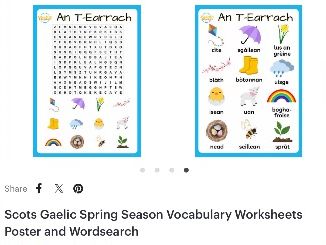 Scots Gaelic Spring Season Vocabulary Worksheets Poster and Wordsearch