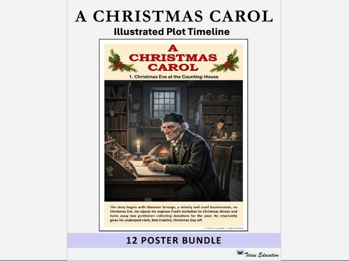 A Christmas Carol, 12-Poster Illustrated Plot Timeline for English Literature