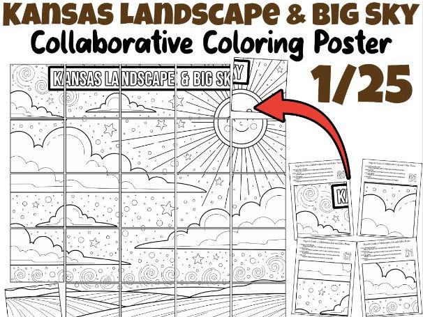 Kansas Landscape & Big Sky Collaborative Coloring Poster | Kansas Day Classroom Art