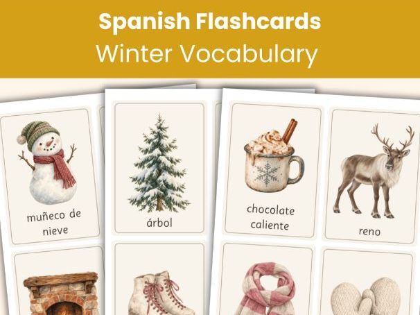Spanish Winter Flashcards | 52 Printable Vocabulary Picture Cards | Spanish Learning PDF