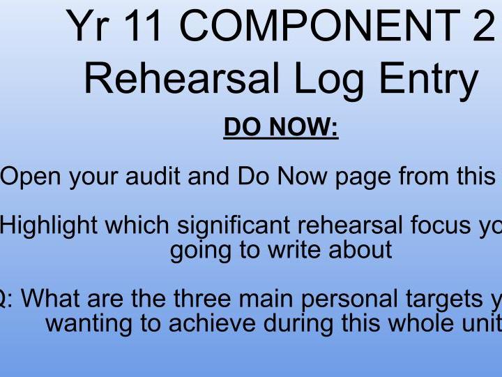 BTEC L2 Acting Comp 2 Rehearsal Write Up Lesson