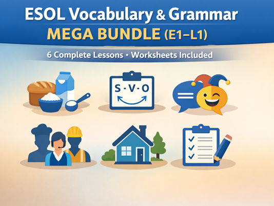 Ultimate ESOL Vocabulary & Grammar Mega Bundle – Collocations, Idioms, Grammar, Jobs & Everyday English (E1–L1)