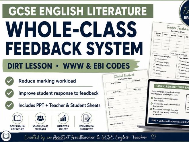 GCSE / KS3 English Literature DIRT Lesson, Formative & Summative Assessment, Whole-Class Feedback