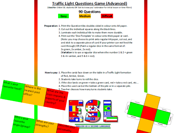 Traffic Light Questions Game - Advanced/Adult ESL