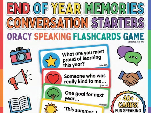 End of Year Memories Conversation Starters | Oracy Speaking Flashcards Game