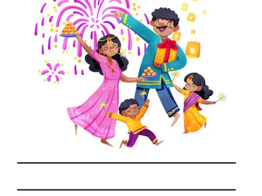 Diwali writing sheet- picture and lines
