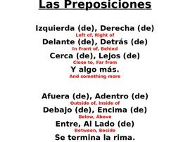 Spanish Prepositions, Las Preposiciones Rhyme