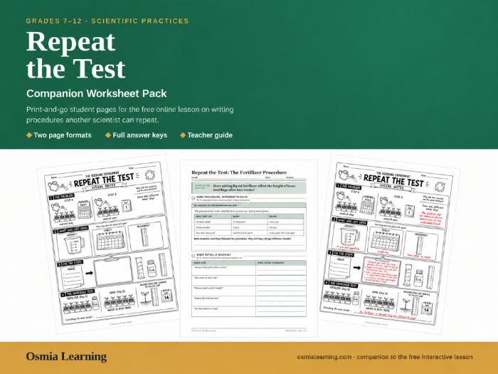 Repeat the Test: Companion Worksheet Pack