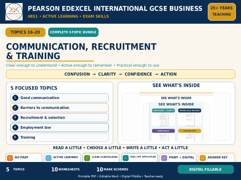 IGCSE Business Communication, Recruitment & Training | 5-Topic Active Learning Bundle | Edexcel 4BS1
