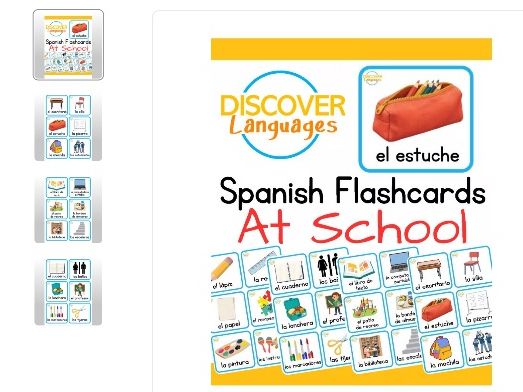 Spanish Classroom Vocabulary Back to School Flashcards Printable PDF