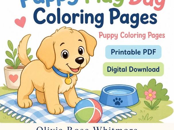 Puppy Play Day Coloring Pages | Puppy Coloring Pages | Printable PDF | Digital Download