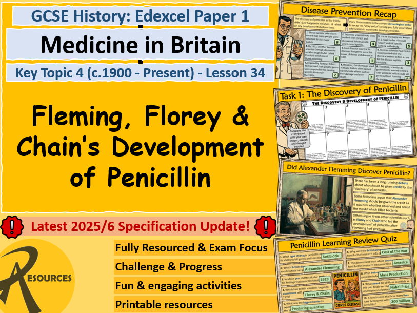 Penicillin Fleming Florey & Chain - Medicine in Britain - GCSE History Edexcel - Lesson 34