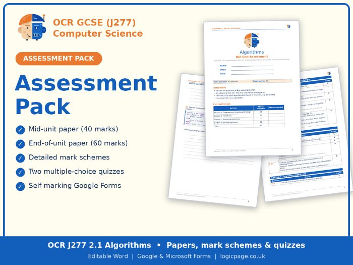 OCR J277 Computer Science 2.1 Algorithms Assessment Pack