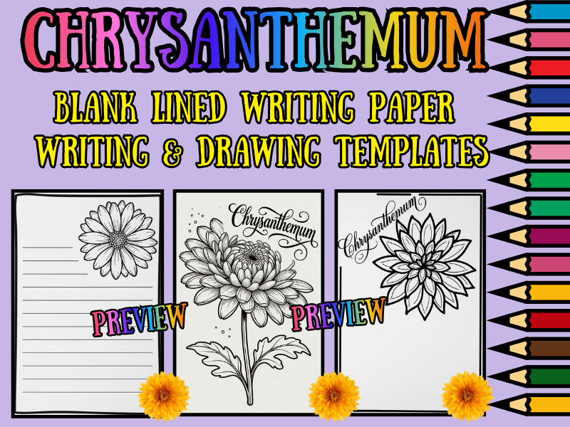 Chrysanthemum Flower Coloring Pages with Blank Lined Writing Templates | NO PREP