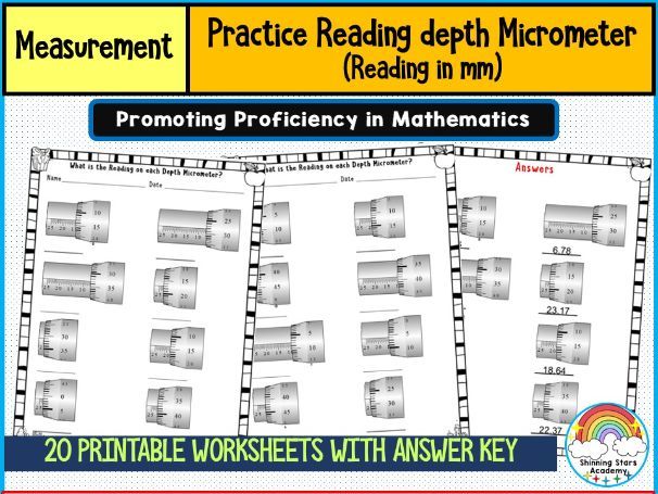Reading a Depth Micrometer (mm) Worksheets | Precision Measurement & Engineering Practice