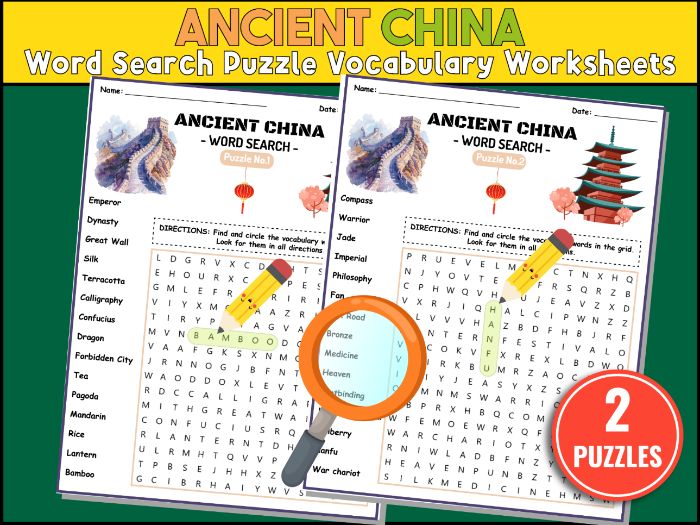Ancient China Word Search Puzzle Worksheets - Vocabulary Activity