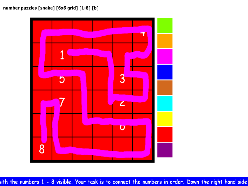 number puzzles [snake] [6x6 grid] [1-8] [b]