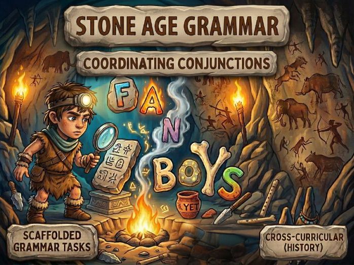 Stone Age Coordinating Conjunctions Printable | Cross-Curricular Grammar | KS2 & Grades 2-5