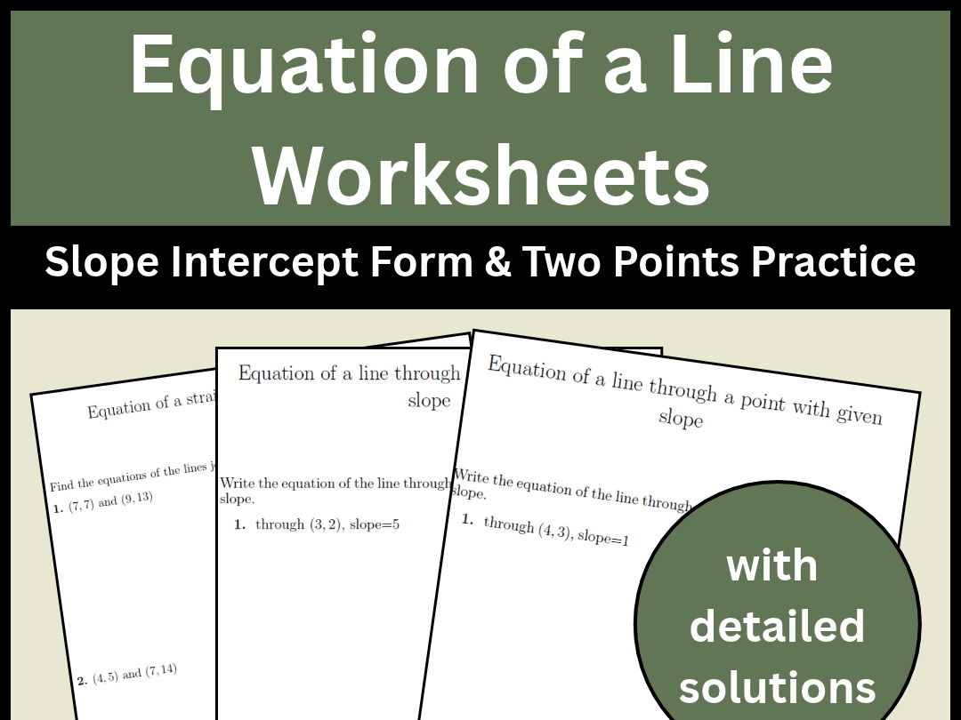 Equation of a Line Worksheets | Slope Intercept Form & Two Points Practice