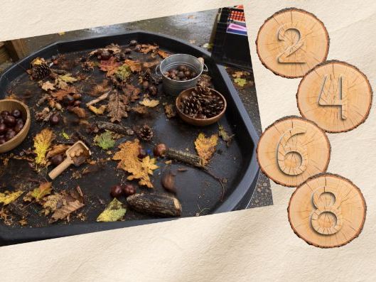 Numbers 1-20 on wood effect log slices