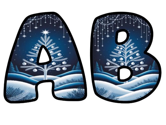 Christmas Tree Snow Card Ice Lettering Set | Classroom Display | Upper & Lowercase, 0-9 and Signs