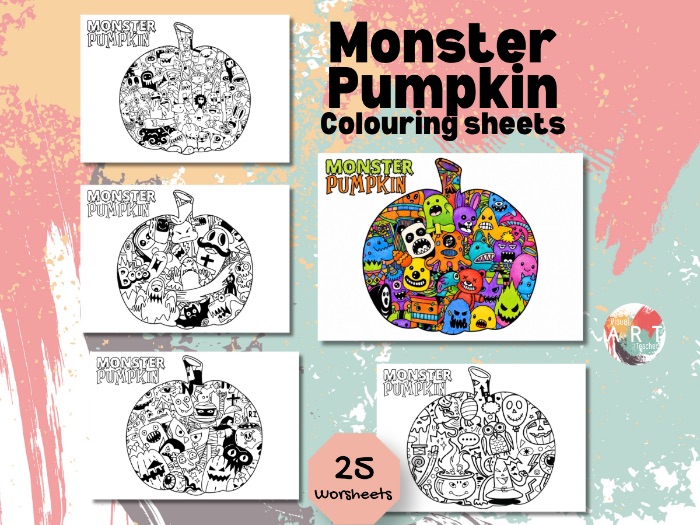 Monster Pumpkin Colouring Pages – Halloween Activity x 20 Designs