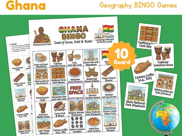 Ghana Geography Bingo | Country Study Game & Culture Activity