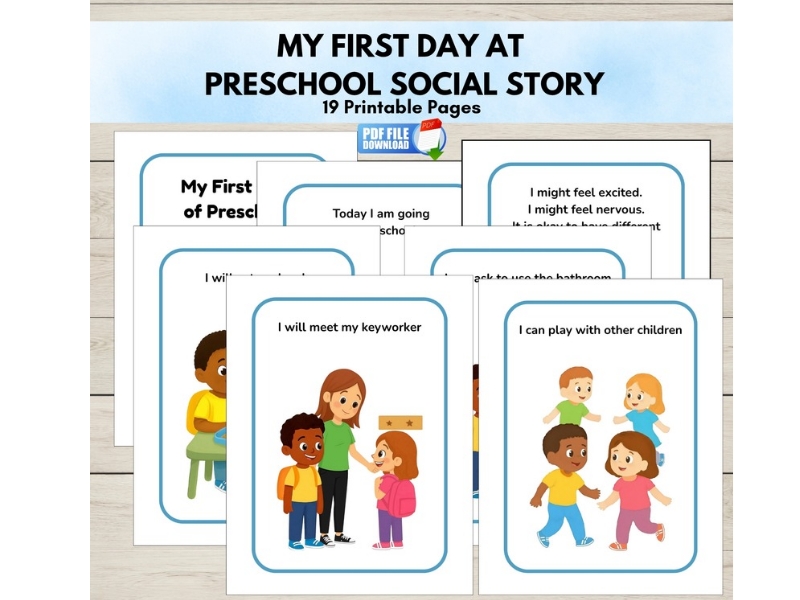 My First Day of Preschool Social Story, Back to School Transition & Routines