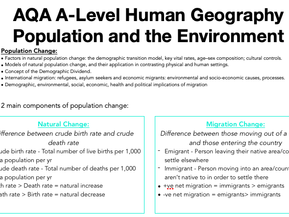 AQA A Level Geography: Population and the Environment - Population Change