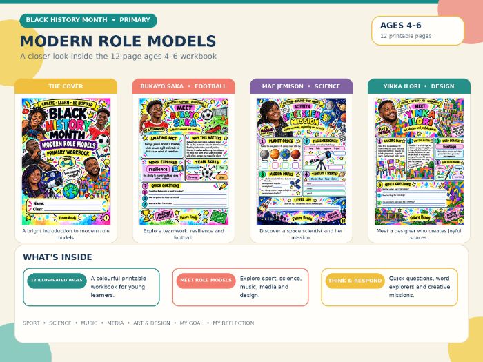 Black History Month Modern Role Models Primary Workbook Years 4 to 6