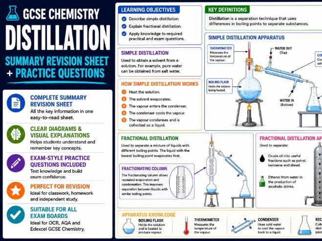 GCSE Chemistry distillation detailed summary sheet and questions
