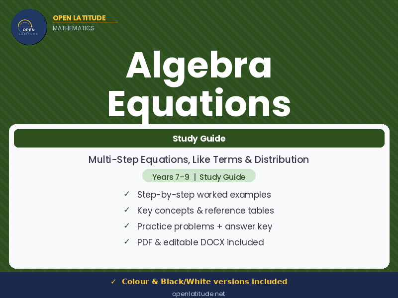 Algebra Equations Study Guide | Years 7–9