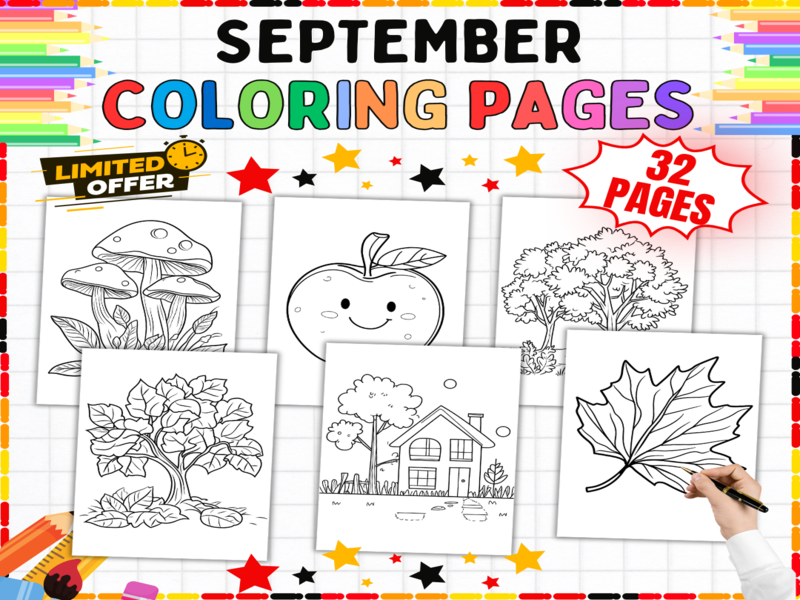 September Colouring Pages | Autumn Month Worksheets | Back to School Art Activities for Children