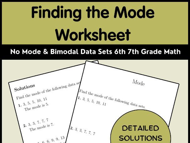 Finding the Mode Worksheet | No Mode & Bimodal Data Sets | 6th 7th Grade Math