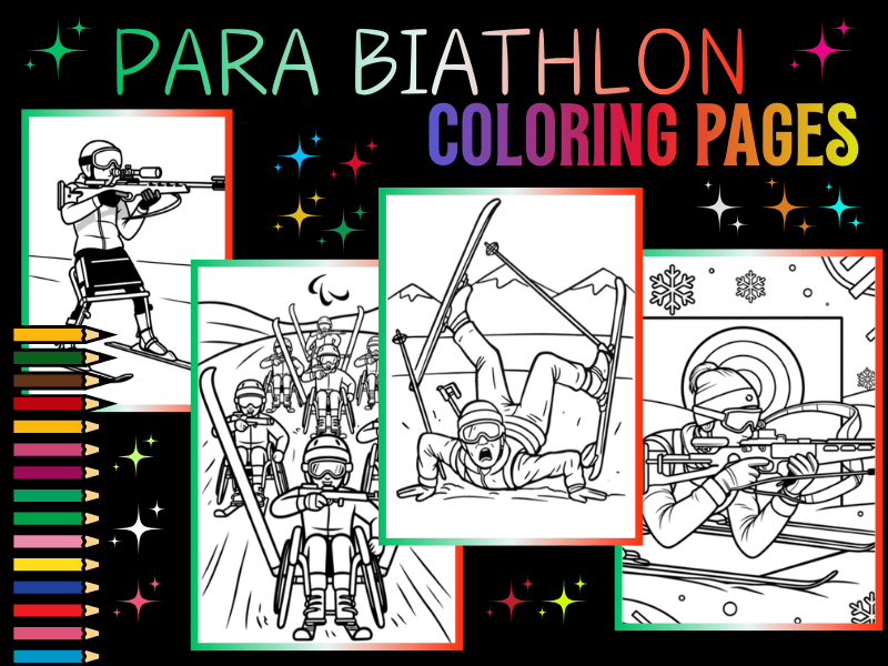 Para Biathlon Coloring Pages for Kids | Winter Paralympics 2026 Milano Cortina