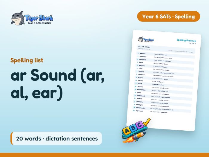 ar Sound (ar, al, ear): Year 6 Spelling List