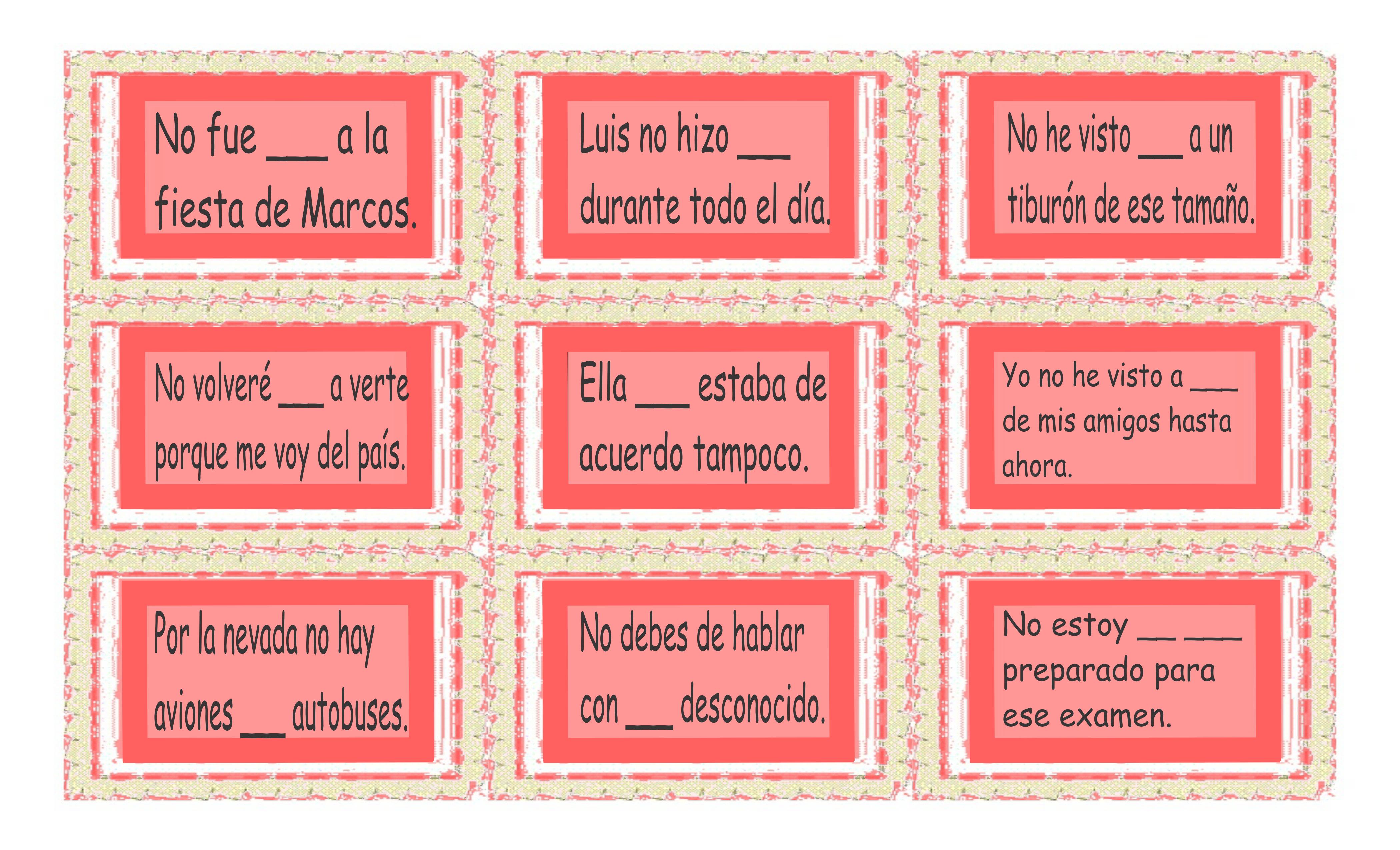Negation Spanish Card Game Teaching Resources