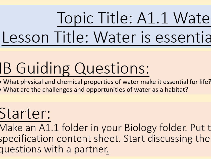 IB DP HL Bio - A1.1 Water Whole Topic