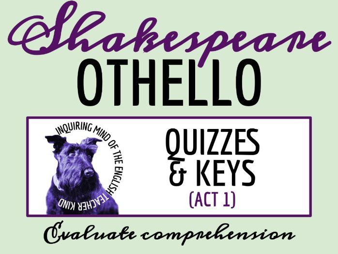Othello Act 1 Quiz and Answer Key | Shakespeare Assessment | Reading Worksheet
