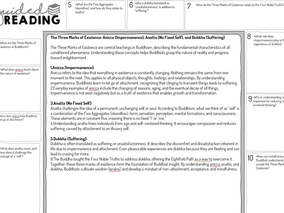 Buddhism: The Three Marks of Existence Guided Reading