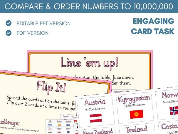 Compare & Order Numbers to 10 Million | Card Task Activity | Place Value