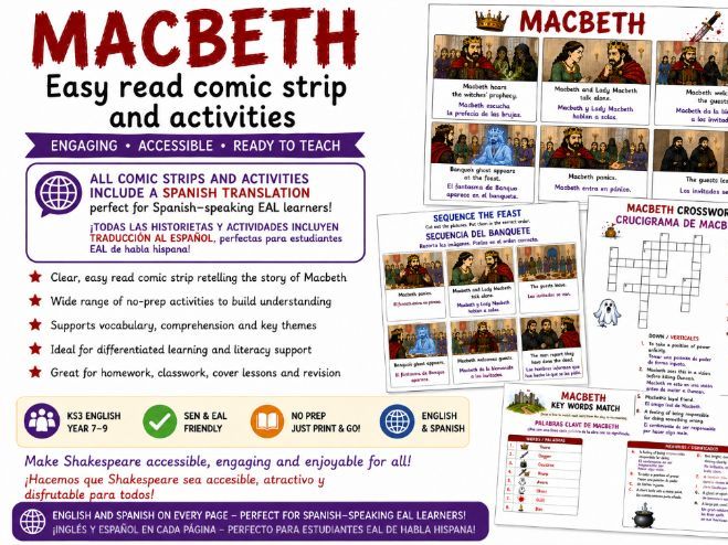 Macbeth – Easy Read Comic Strip and Activities Pack (English & Spanish)