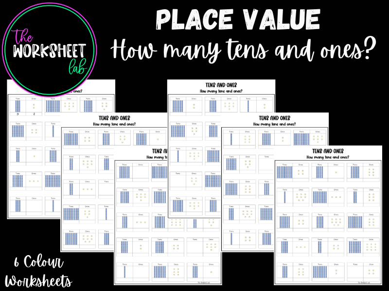 Place Value - How Many Tens and Ones Worksheets in Colour