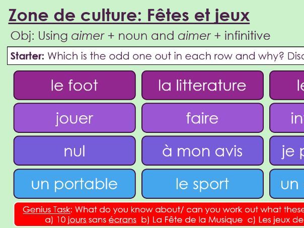 NEW 2026 GCSE French. Foundation/ Vert. Module 1. Zone de culture. Fêtes et jeux
