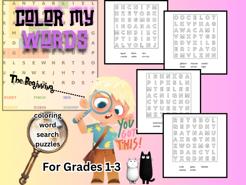 Color My Words-The Beginning-70+ Coloring Word Search Puzzles For Grades 1-3, 100 pages