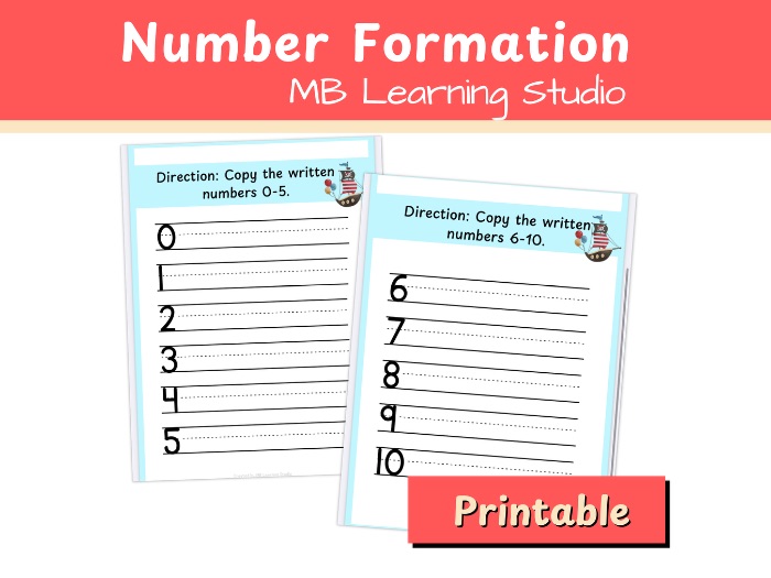 Pirate Number Formation Worksheets – Numbers 0–10