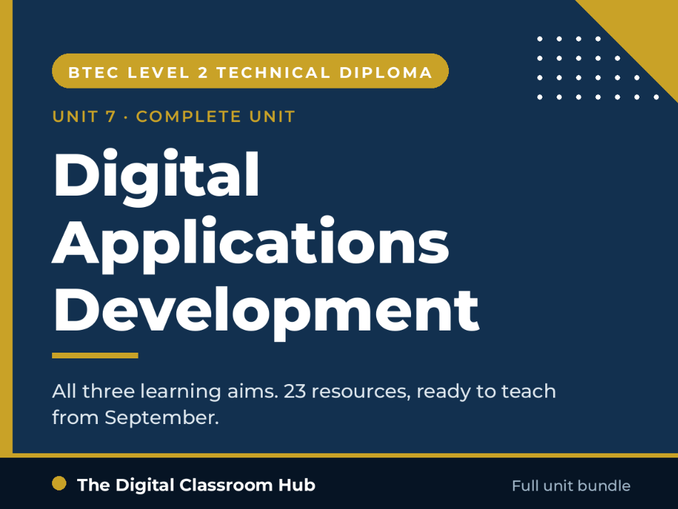 BTEC L2 Digital Technology Unit 7 FULL UNIT | Digital Applications Development | 23 Resources