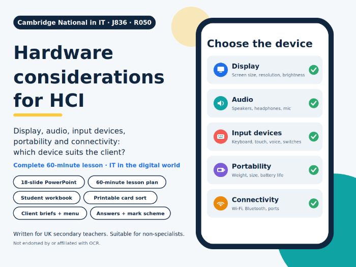 Cambridge National IT (J836) Lesson 3: Hardware and HCI(Full Lesson)